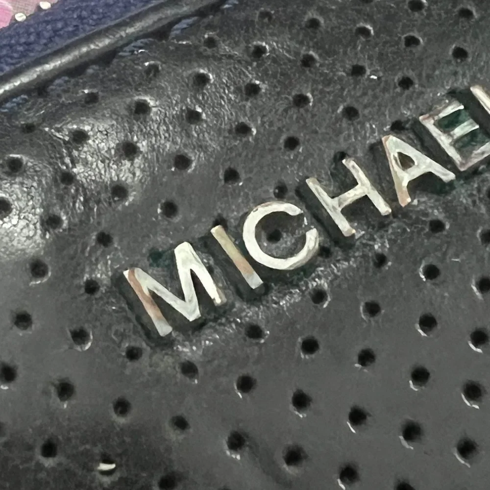 Michael Kors Perforated Zip Around Leather Wallet - Black and Blue